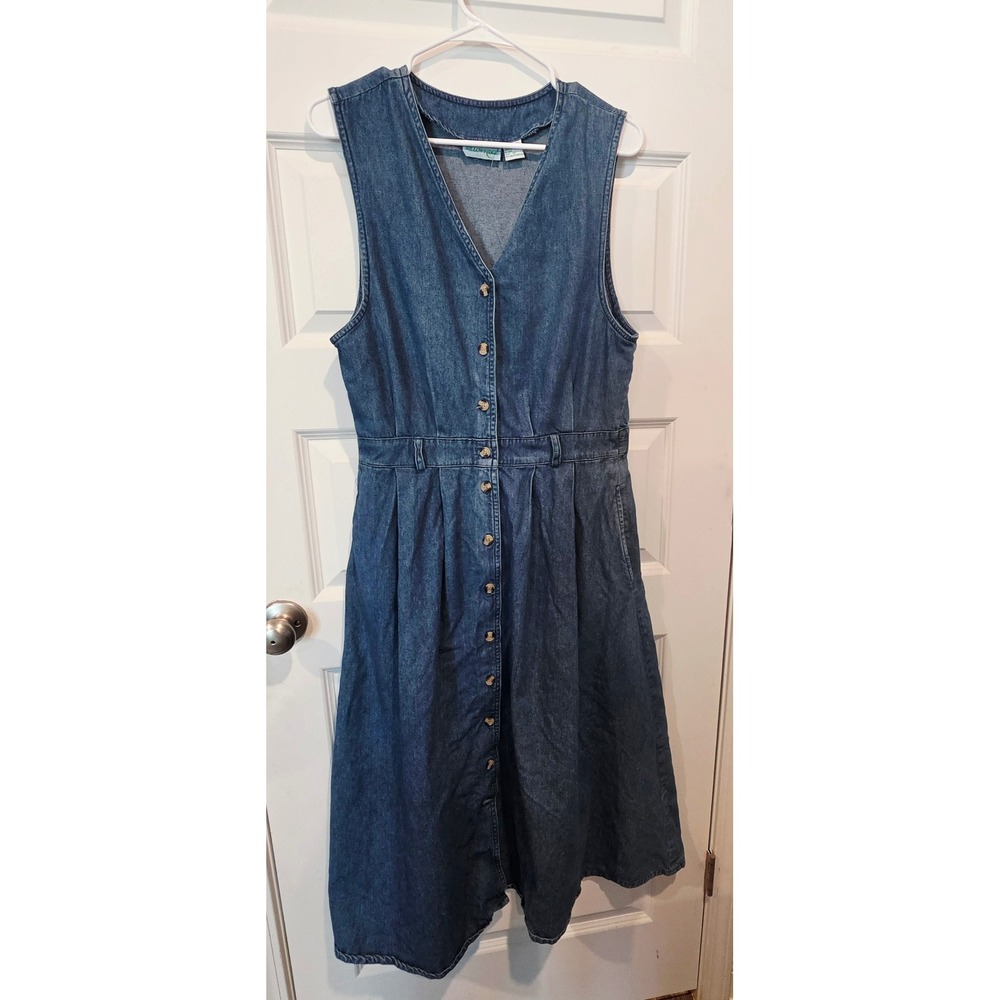 Willow Ridge Denim Dress Womens 12 Blue Cotton Vintage Boho Western Button Midi